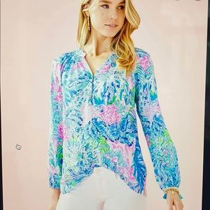 Lily Pulitzer Elsa top sink or swim print silk